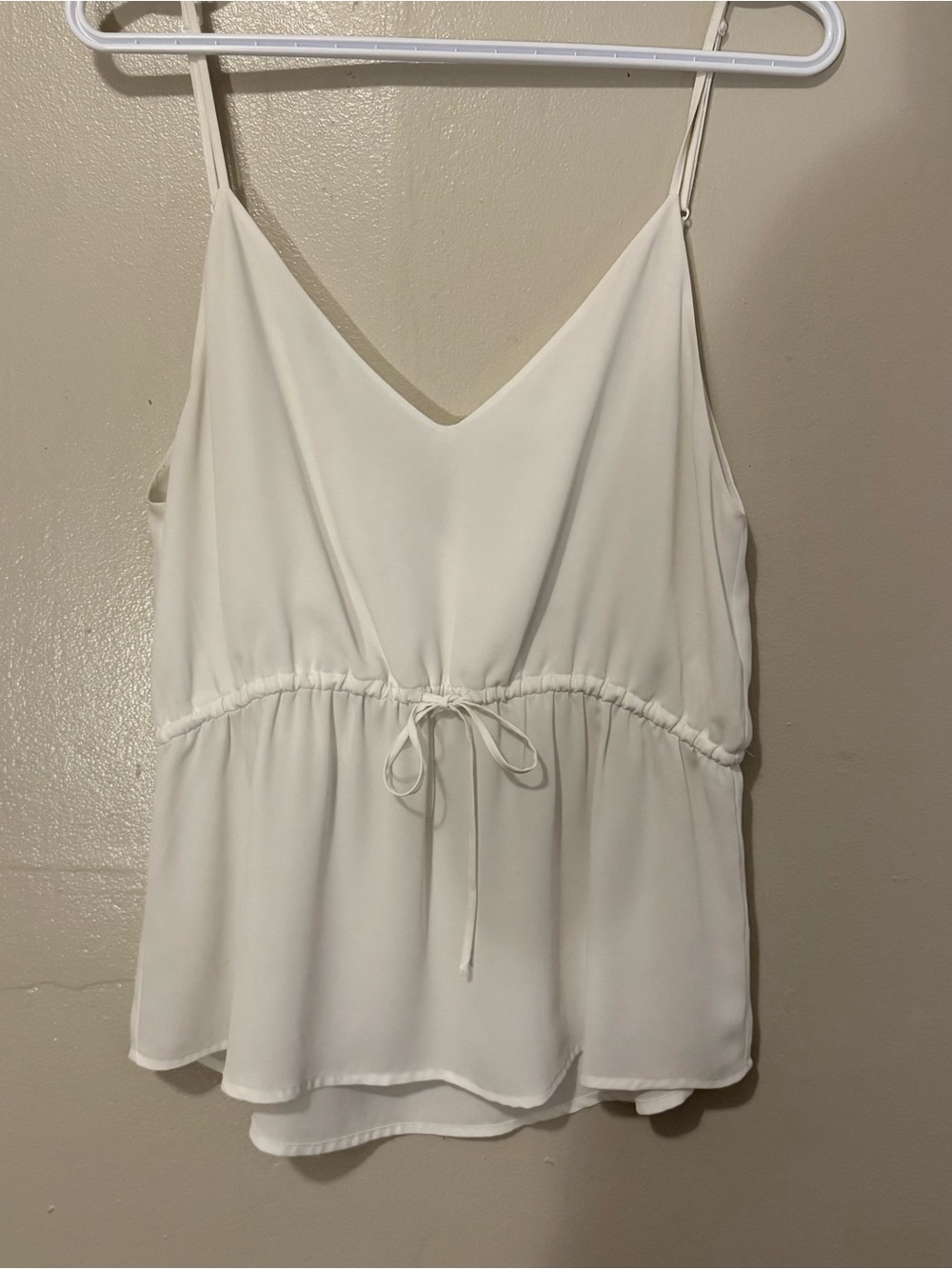 Babaton White V-Neck Drawstring Camisole Tank